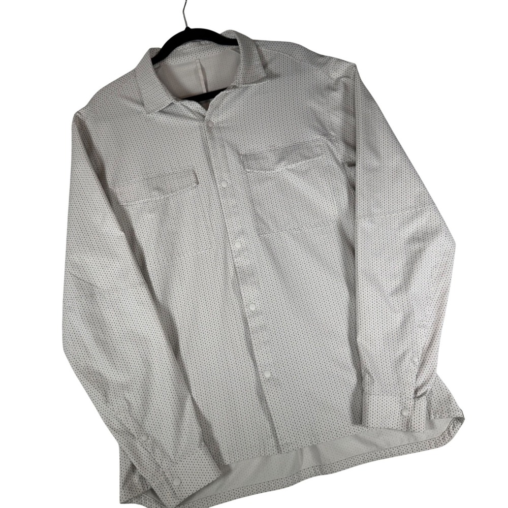 Lululemon Mens‎ XXL Commission Long Sleeve Pocket Shirt White Micro Dot Snap